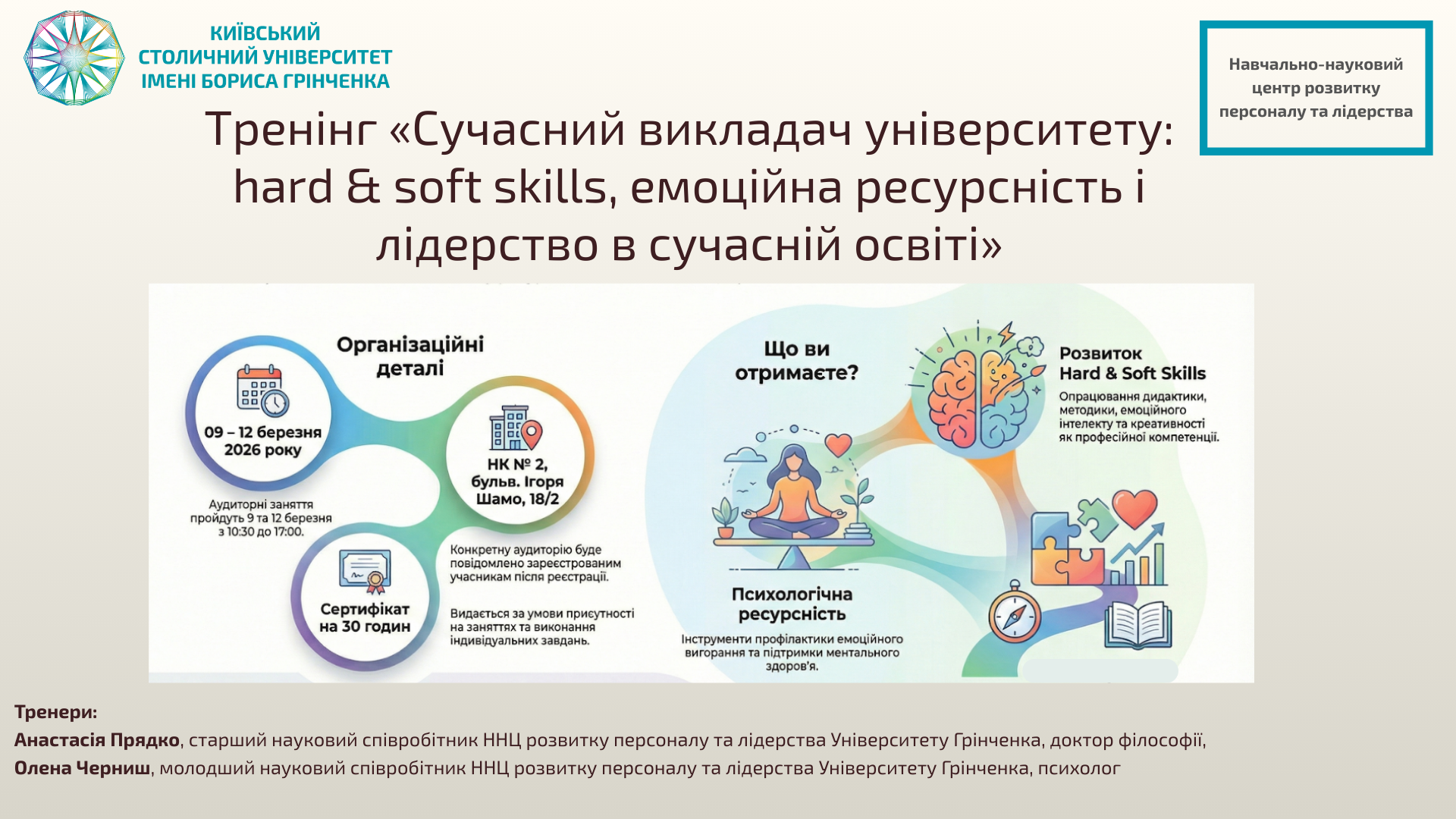Лідерський модуль “Сучасний викладач університету: hard & soft skills, емоційна ресурсність і лідерство в сучасній освіті”